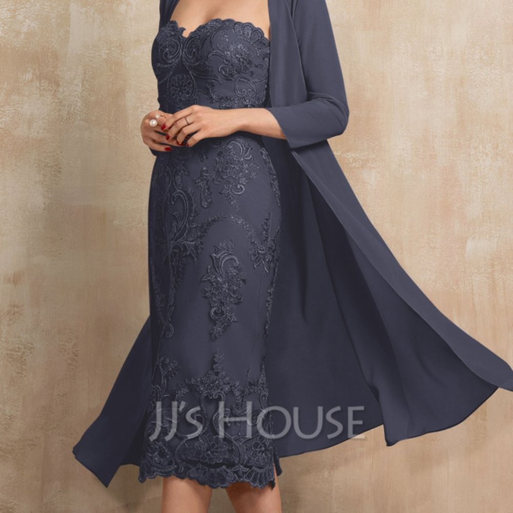 Strapless sweetheart knee length formal dress with jacket